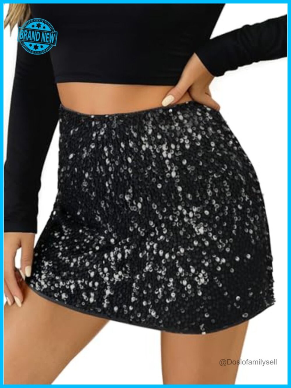 Sequin Mini Skirt High Waisted A Line Sparkly Party Clubwear